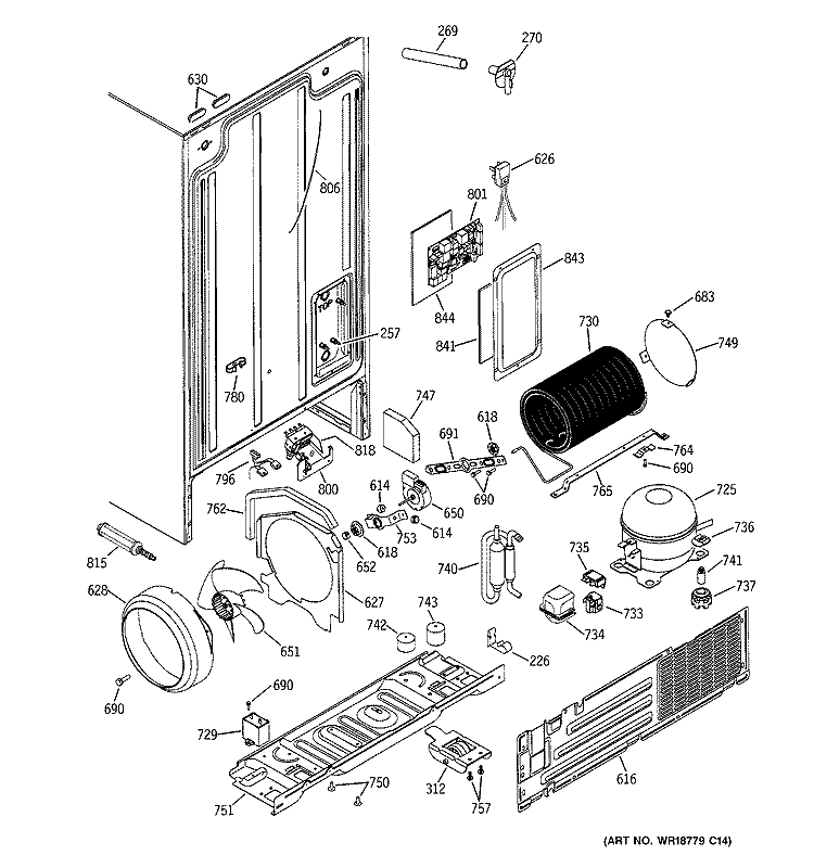 SEALED SYSTEM & MOTHER BOARD Diagram and Parts List for GSG25MIMBFBB  General Electric Refrigerator