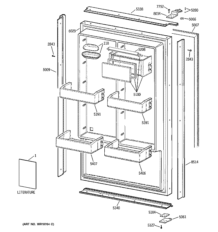 FREEZER DOOR Diagram and Parts List for ZIR36NDALH  General Electric Refrigerator