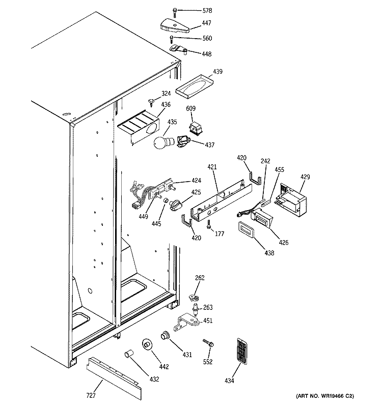 FRESH FOOD SECTION Diagram and Parts List for GSA20IBPDFBB  General Electric Refrigerator