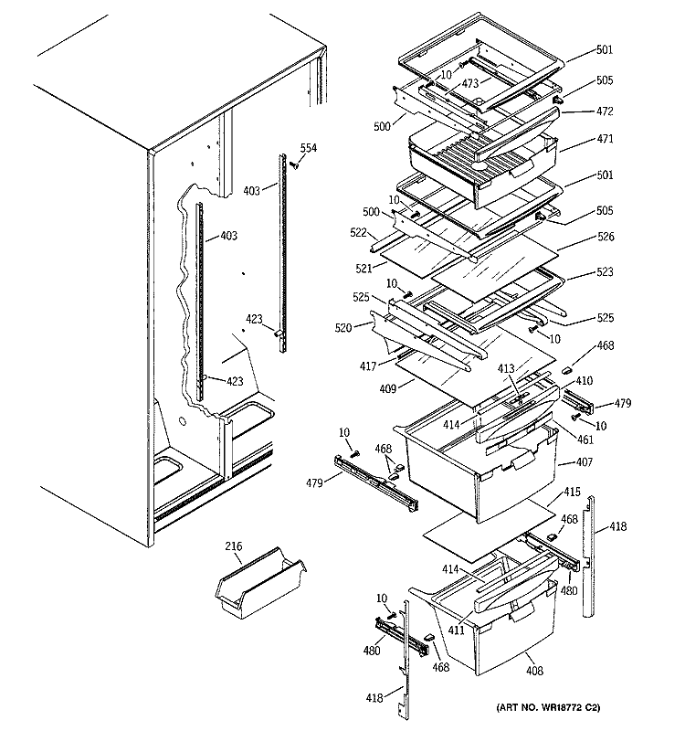 FRESH FOOD SHELVES Diagram and Parts List for GSS22SGMBBS  General Electric Refrigerator