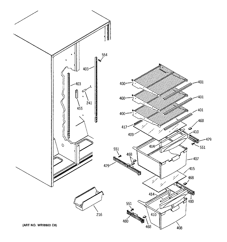 FRESH FOOD SHELVES Diagram and Parts List for GST20DBMDCC  General Electric Refrigerator