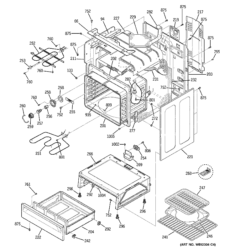 BODY PARTS Diagram and Parts List for JBP68HH1BB  General Electric Range