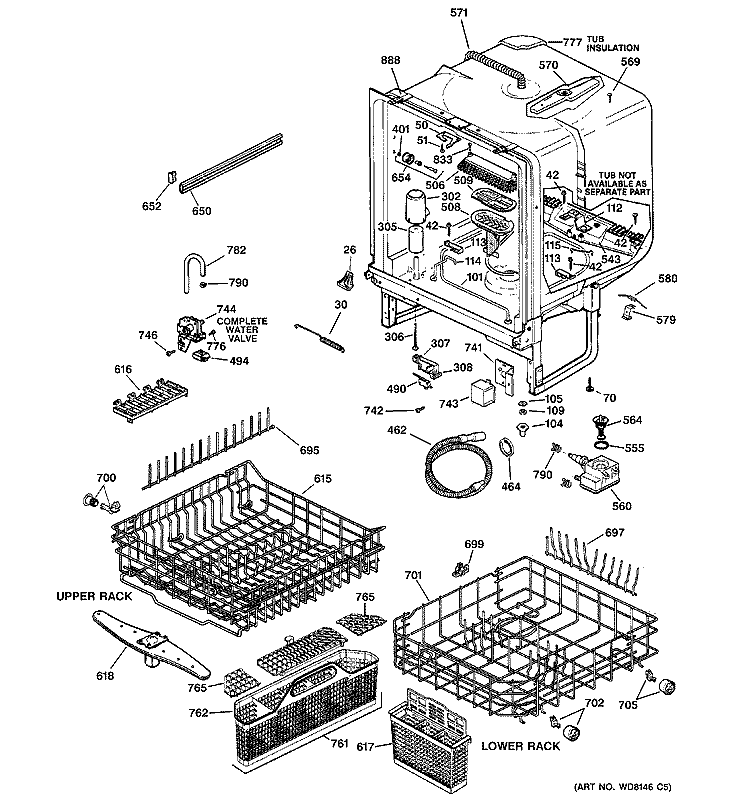 BODY PARTS Diagram and Parts List for GSD5800G01WW  General Electric Dishwasher