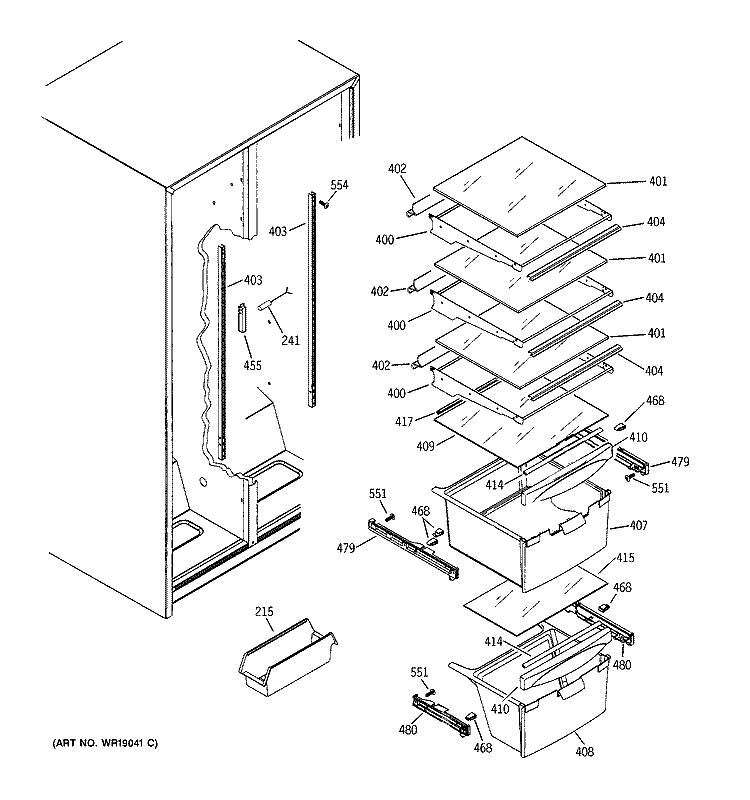 FRESH FOOD SHELVES Diagram and Parts List for GSS22IBMCCC  General Electric Refrigerator
