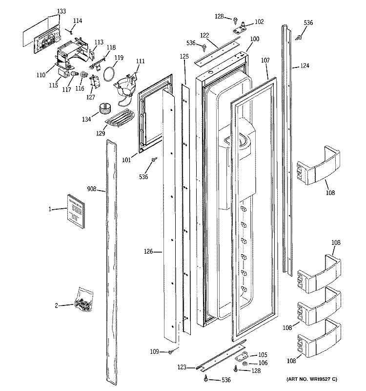 FREEZER DOOR Diagram and Parts List for ZISW480DRA  General Electric Refrigerator