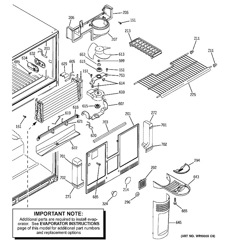 FREEZER SECTION Diagram and Parts List for HTS22GBMBRWW  Hotpoint Refrigerator
