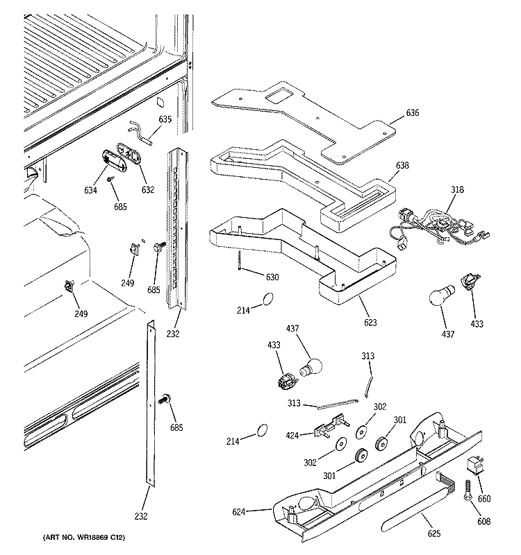 FRESH FOOD SECTION Diagram and Parts List for HTS22GBMBRWW  Hotpoint Refrigerator
