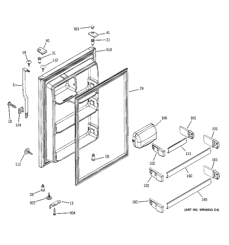 FRESH FOOD DOOR Diagram and Parts List for HTS22GBPARCC  Hotpoint Refrigerator