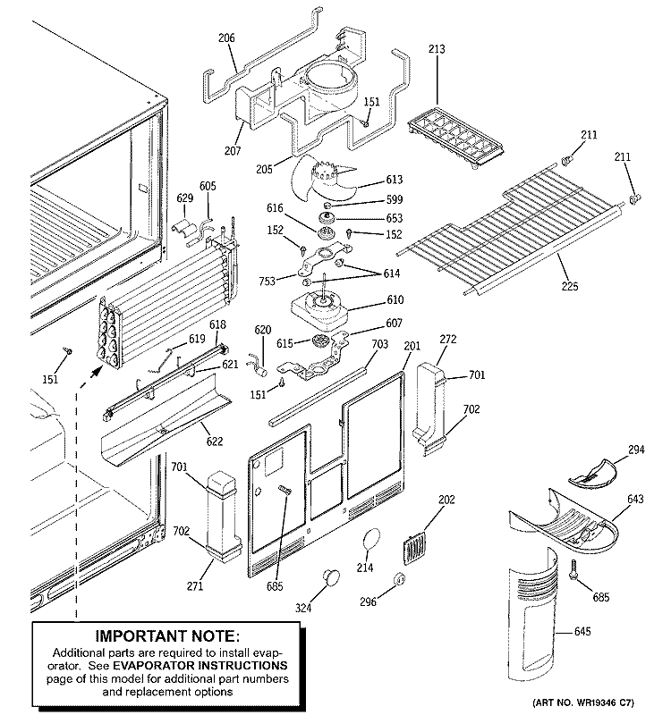 FREEZER SECTION Diagram and Parts List for HTS22GBPARCC  Hotpoint Refrigerator
