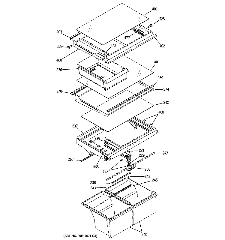 FRESH FOOD SHELVES Diagram and Parts List for HTS22GBPARCC  Hotpoint Refrigerator