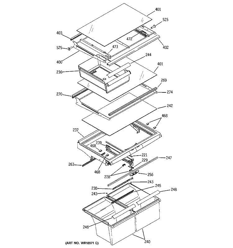 FRESH FOOD SHELVES Diagram and Parts List for HTS22GCMBRWW  Hotpoint Refrigerator