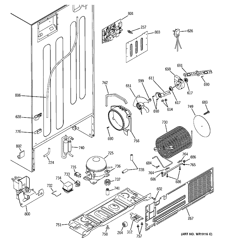 SEALED SYSTEM & MOTHER BOARD Diagram and Parts List for HTS22GCMBRWW  Hotpoint Refrigerator