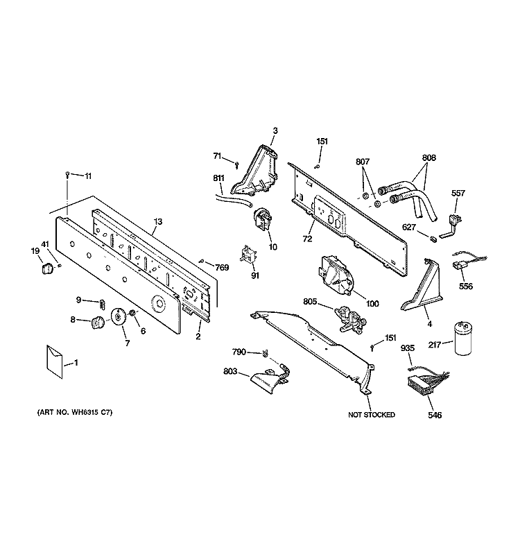 CONTROLS & BACKSPLASH Diagram and Parts List for VBXR1090D2CC  Hotpoint Washer