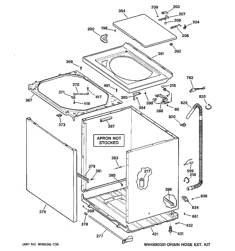 CABINET, COVER & FRONT PANEL Diagram and Parts List for VBXR1090D2CC  Hotpoint Washer