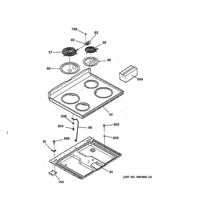COOKTOP Diagram and Parts List for RB757GV1WH  Hotpoint Range