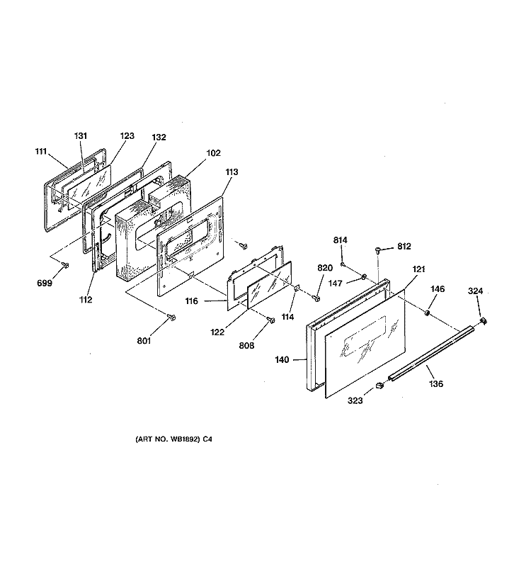 DOOR Diagram and Parts List for RB757GV1WH  Hotpoint Range
