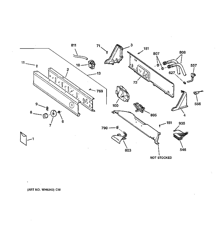 CONTROLS & BACKSPLASH Diagram and Parts List for VLXR1020D2WO  Hotpoint Washer