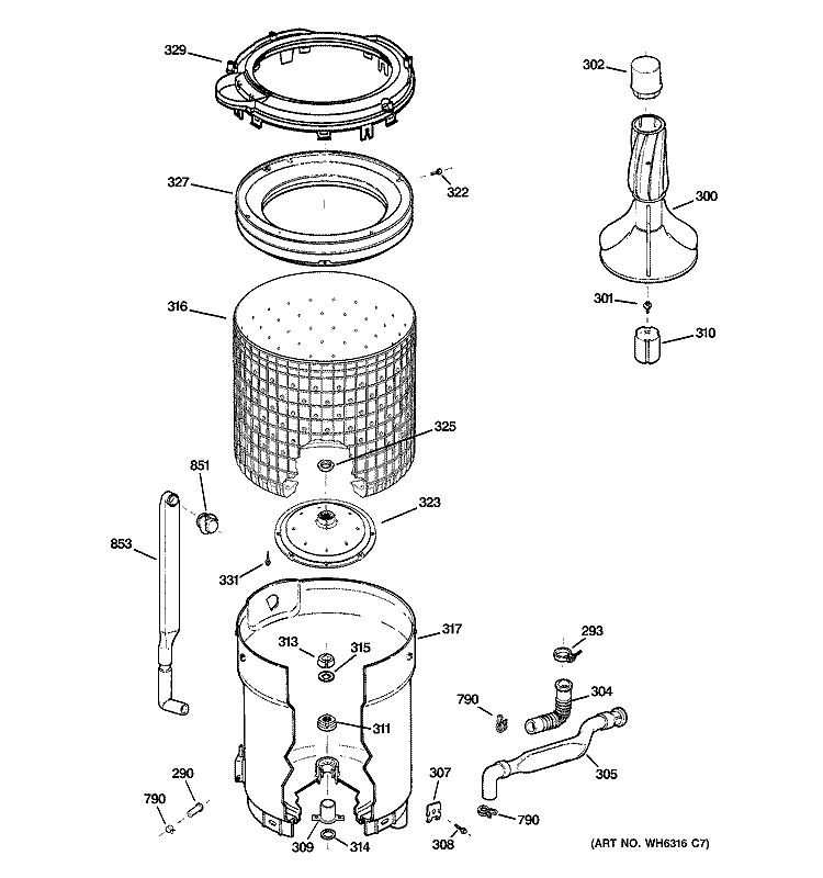 TUB, BASKET & AGITATOR Diagram and Parts List for VLXR1020D2WO  Hotpoint Washer