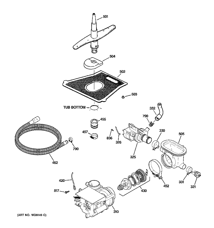 MOTOR - PUMP MECHANISM Diagram and Parts List for EDW3000G02CC  General Electric Dishwasher