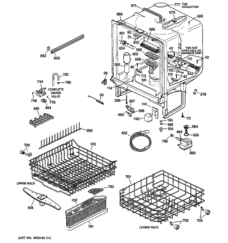 BODY PARTS Diagram and Parts List for GSD5400G02BB  General Electric Dishwasher