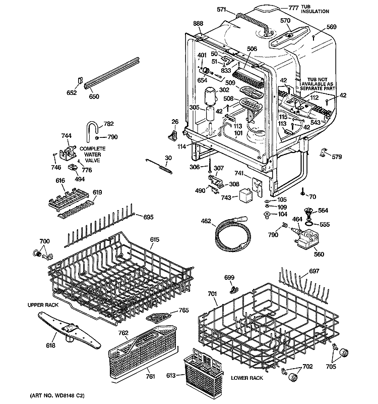 BODY PARTS Diagram and Parts List for GSD5900G02WW  General Electric Dishwasher