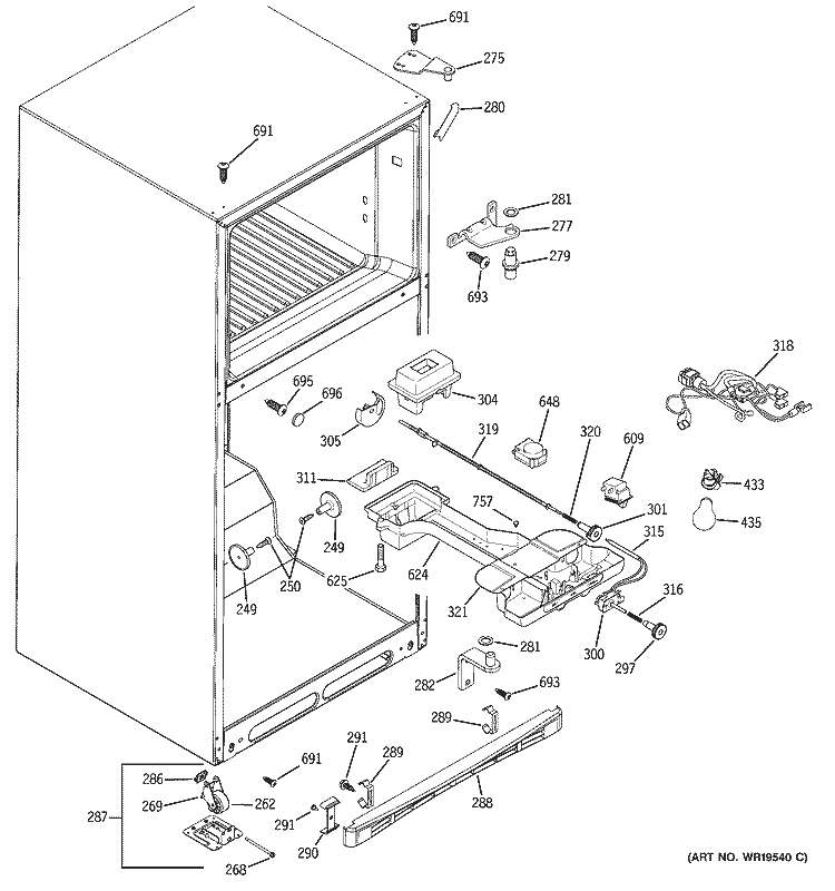 FRESH FOOD SECTION Diagram and Parts List for GTS18KHPDRWW  General Electric Refrigerator