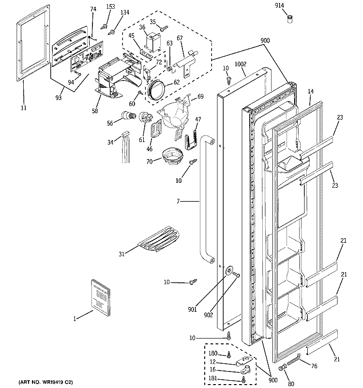 FREEZER DOOR Diagram and Parts List for PSA22SIPAFSS  General Electric Refrigerator