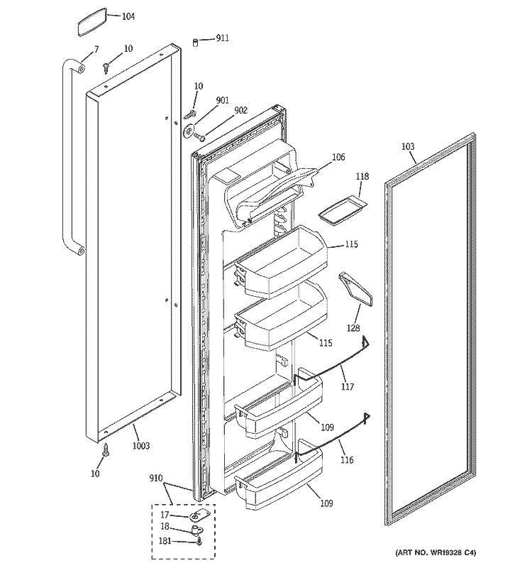 FRESH FOOD DOOR Diagram and Parts List for PSA22SIPAFSS  General Electric Refrigerator