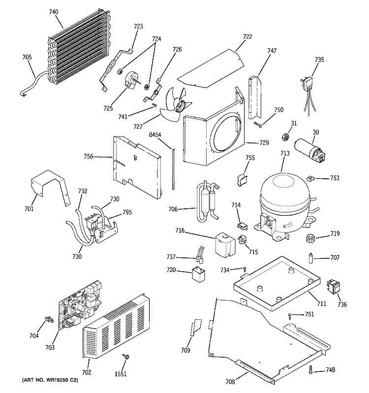 SEALED SYSTEM & MOTHER BOARD Diagram and Parts List for ZIS360NMD  General Electric Refrigerator