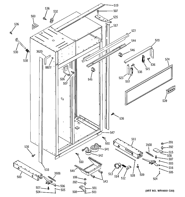CASE PARTS Diagram and Parts List for ZIS360NMD  General Electric Refrigerator