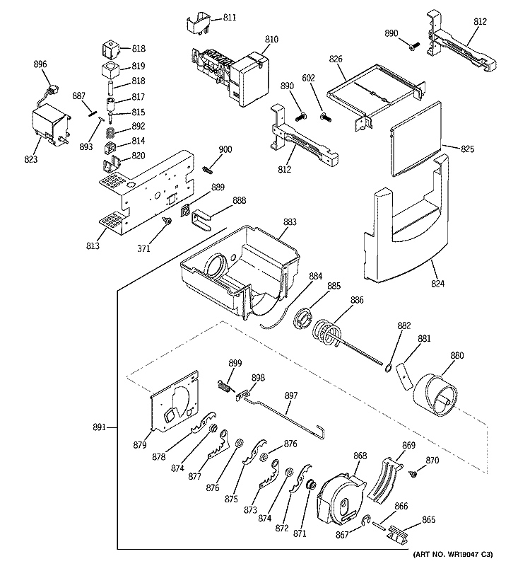 ICE MAKER & DISPENSER Diagram and Parts List for ZISS360DMD  General Electric Refrigerator