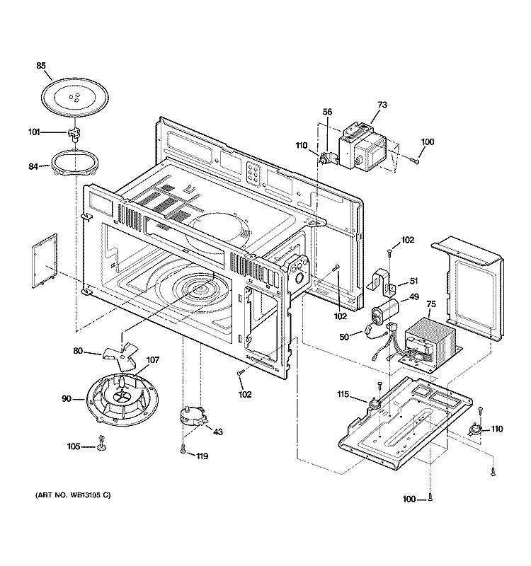 INTERIOR PARTS 1 Diagram and Parts List for JVM1640AH01  General Electric Microwave