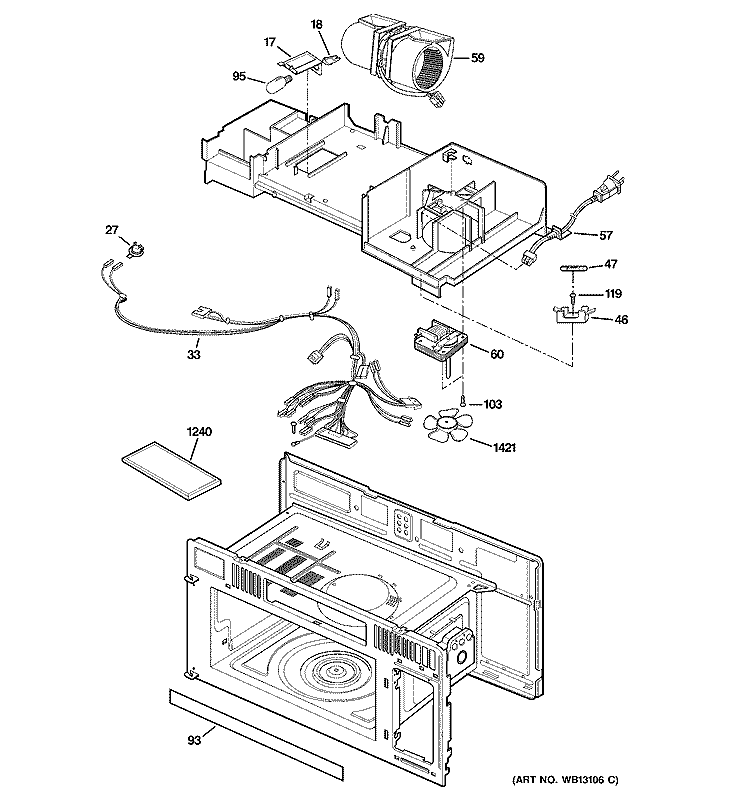 INTERIOR PARTS 2 Diagram and Parts List for JVM1640AH01  General Electric Microwave