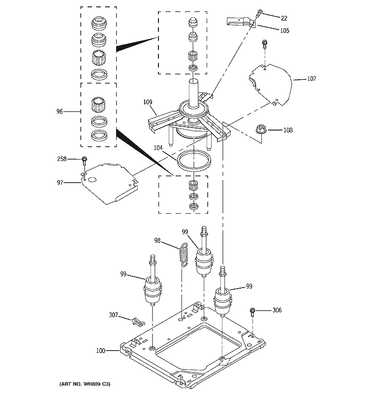 MACHINE BASE PARTS Diagram and Parts List for WSM2420D0WW  General Electric Washer Dryer Combo