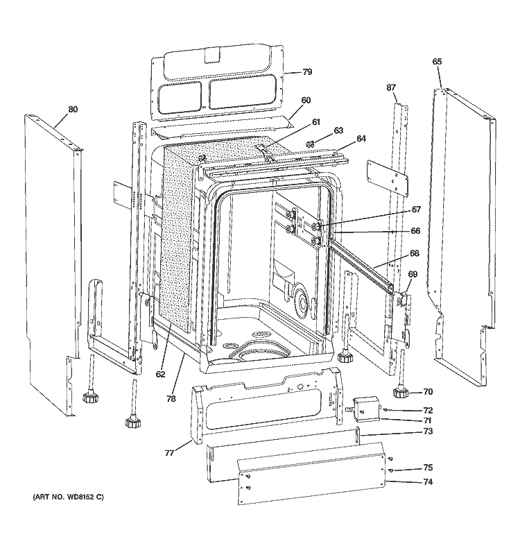 BODY PARTS Diagram and Parts List for ZBD1800GSS  General Electric Dishwasher