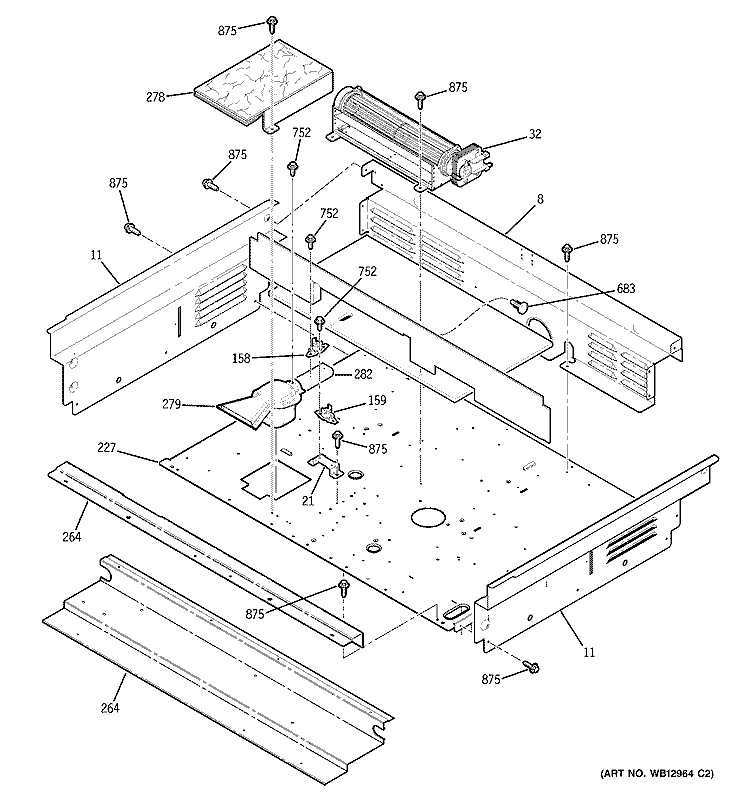 COOLING FAN Diagram and Parts List for J2S968TH2WW  General Electric Range