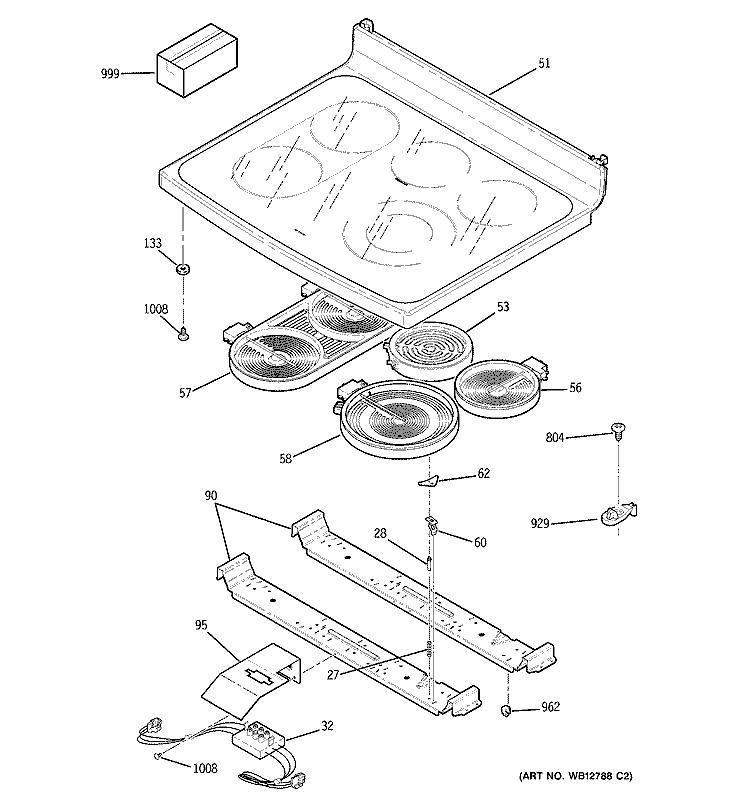 COOKTOP Diagram and Parts List for JB968BH1BB  General Electric Range