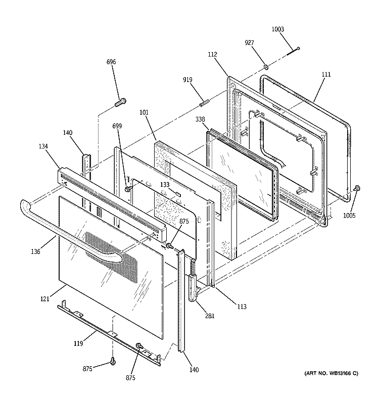 DOOR Diagram and Parts List for JBP24EH1BB  General Electric Range