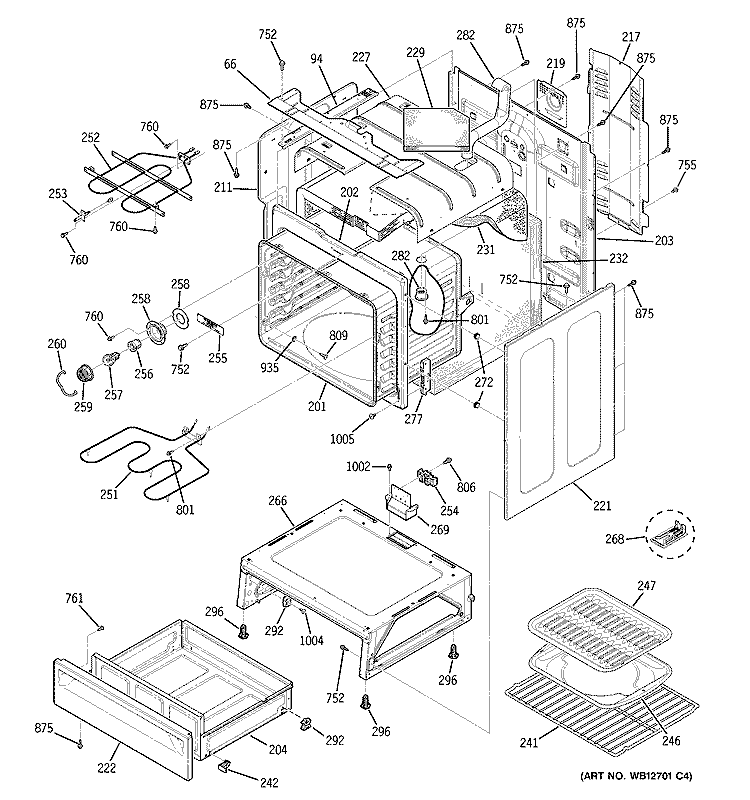 BODY PARTS Diagram and Parts List for JBP66EH1BB  General Electric Range