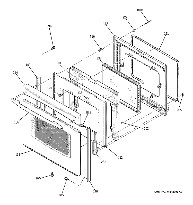 DOOR Diagram and Parts List for JB968SH2SS  General Electric Range