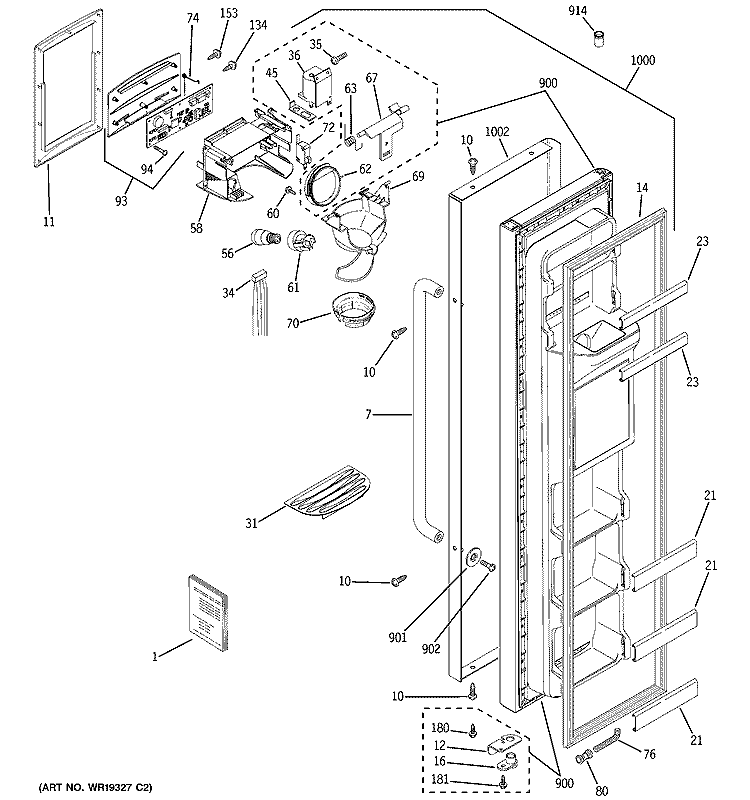 FREEZER DOOR Diagram and Parts List for GSH22SGPDSS  General Electric Refrigerator