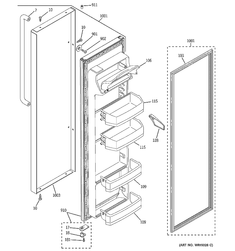FRESH FOOD DOOR Diagram and Parts List for GSH22SGPDSS  General Electric Refrigerator