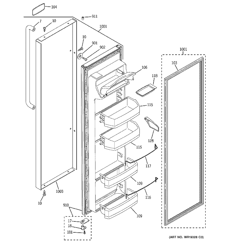 FRESH FOOD DOOR Diagram and Parts List for PSA22SIPDFSS  General Electric Refrigerator