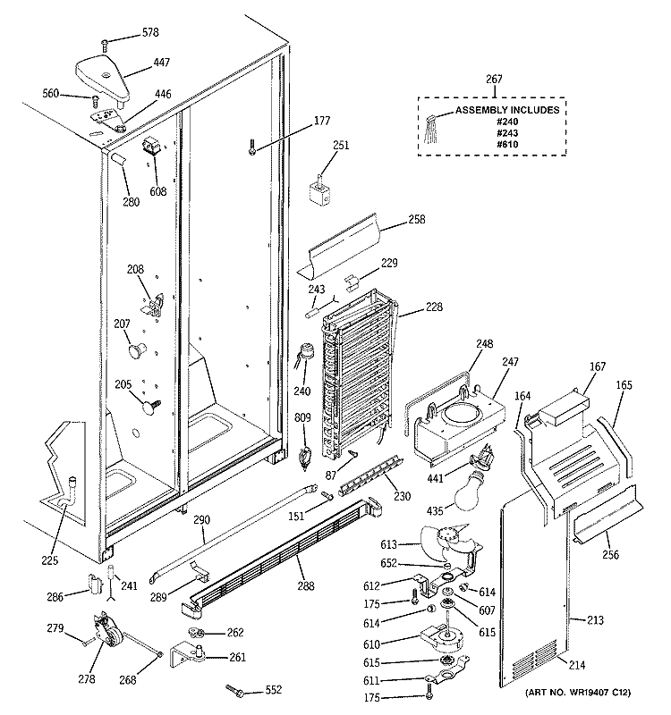 FREEZER SECTION Diagram and Parts List for PSA22SIPDFSS  General Electric Refrigerator
