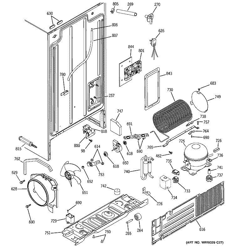 SEALED SYSTEM & MOTHER BOARD Diagram and Parts List for PSA22SIPDFSS  General Electric Refrigerator