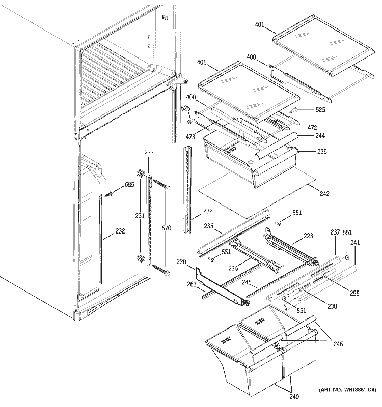 FRESH FOOD SHELVES Diagram and Parts List for ETS18XBPDRCC  General Electric Refrigerator
