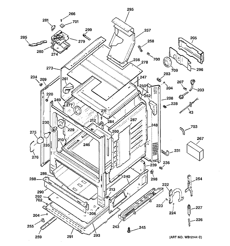 BODY PARTS Diagram and Parts List for JGBP26CEA3CC  General Electric Range