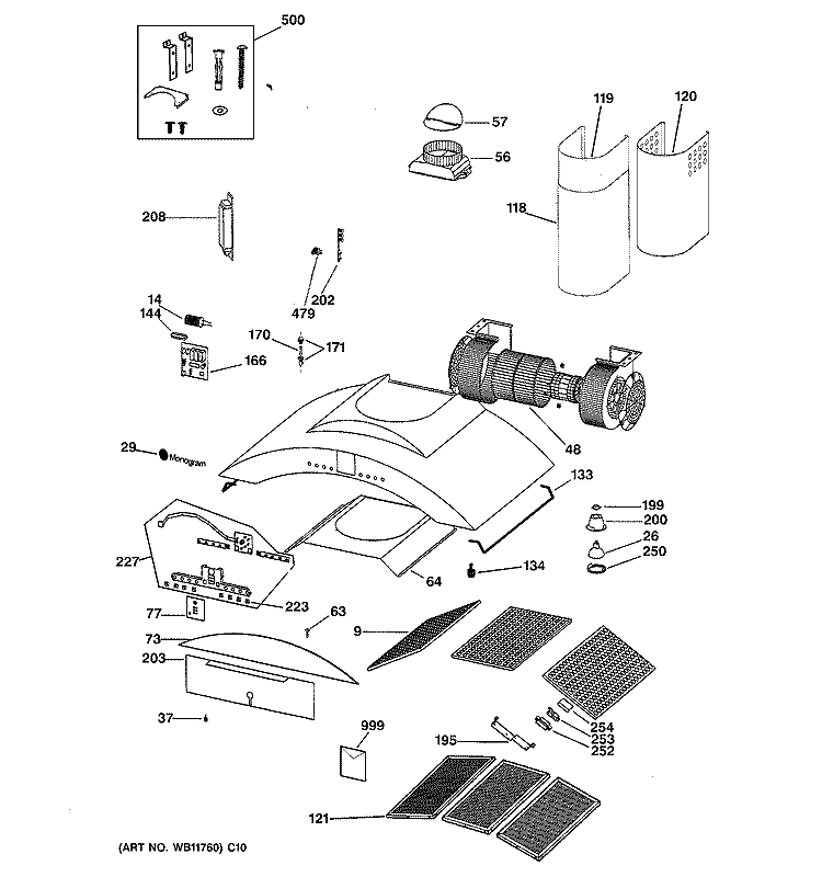 RANGE HOOD Diagram and Parts List for ZV750SY4SS  General Electric Range Hood