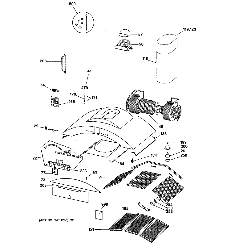 RANGE HOOD Diagram and Parts List for ZV850SB3SS  General Electric Range Hood