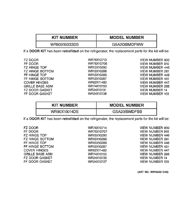 REPLACEMENT PARTS LIST Diagram and Parts List for GSA20IBMDFBB  General Electric Refrigerator
